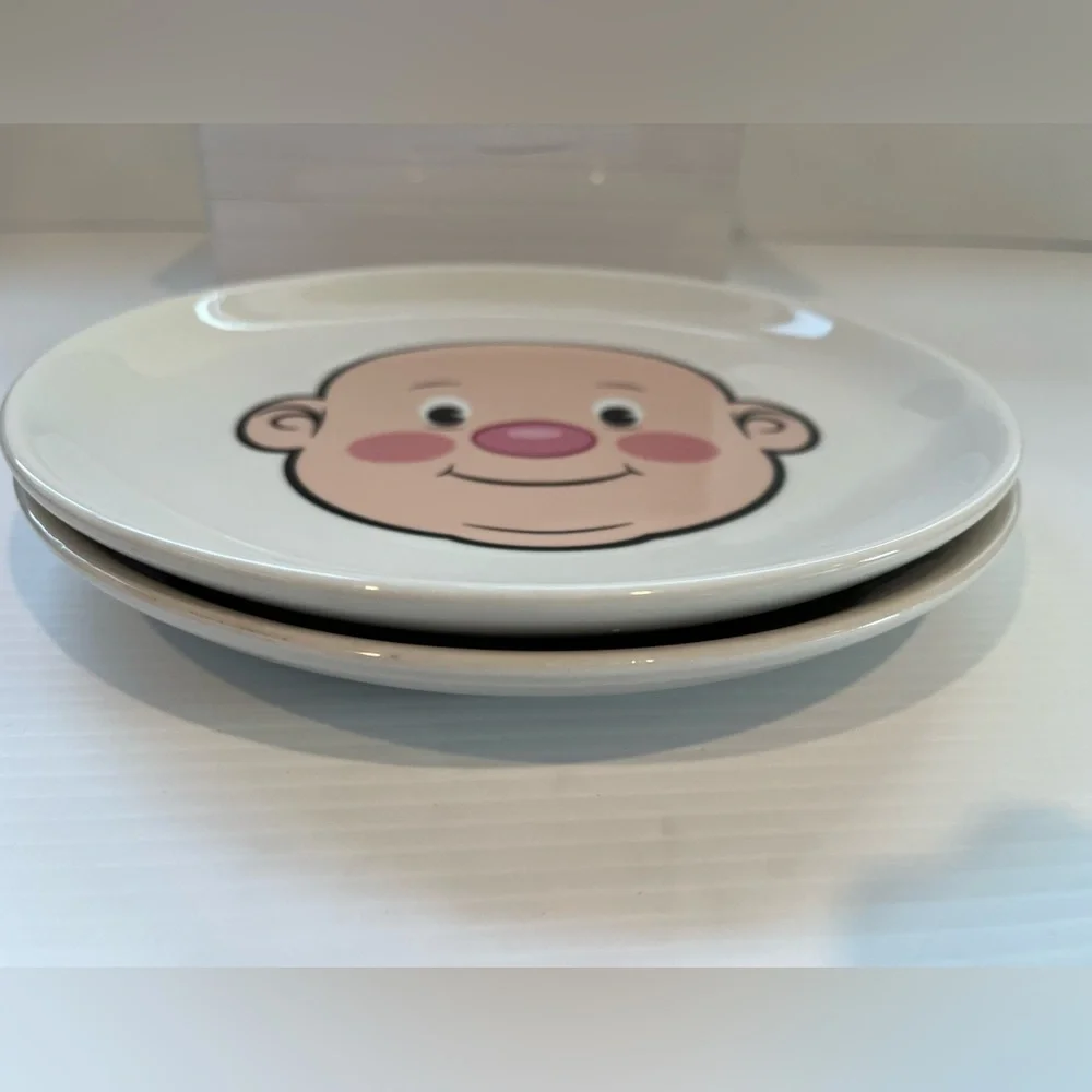 Set of 2: food face ceramic plates